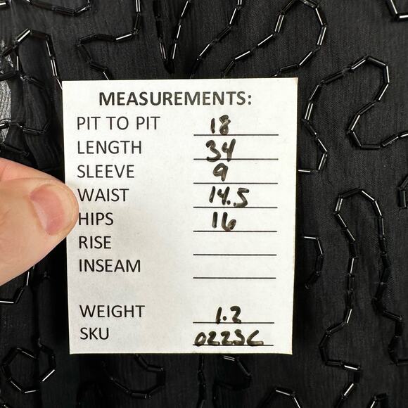 Laurence Kazar Short Sleeve Bodycon Beaded Black Mini Silk Dress Womens L Petite - Picture 16 of 16